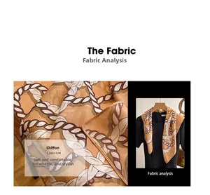 Detail showing retro chain print texture and linen-chiffon fabric of the scarf