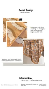 Detail view of 68x68cm square silk scarf featuring chain prints and fine machine edging