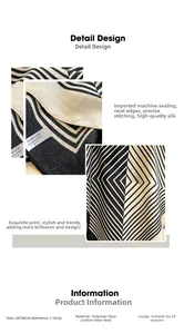 Detail of 68x68cm black and white striped scarf showing edge stitching and fabric texture