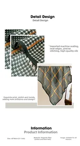 Détail du foulard en soie 68x68cm à motif pied-de-poule avec des bords ourlés à la machine