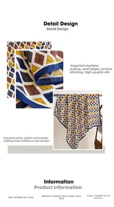 Detail view of 68x68cm geometric diamond print scarf made of polyester fiber
