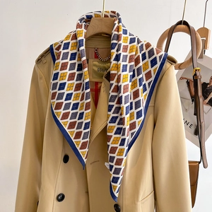 Women Retro Argyle Grid Square Scarf Elegant Geometric Neckerchief Satin Feel Satin Hair Accessory For Fashion Head Neck Wrap