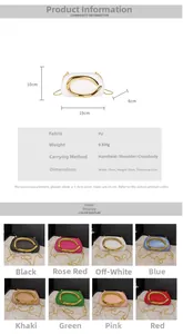 Detailed size chart for evening clutch showing 19x10x6cm dimensions and 8 color options