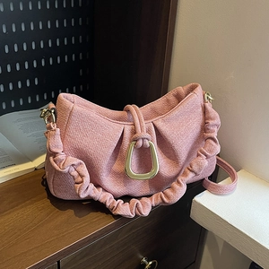 Minimalist Fashion Ruched PU Leather Crossbody Bag For Women Sweet Pleated Cloud Shoulder Bag With Gold Metal Buckle Daily Use