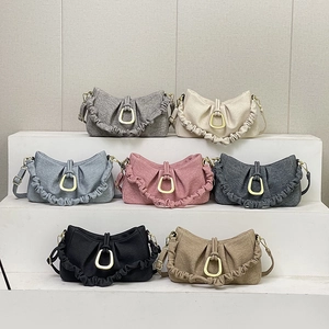 Chic pleated croissant cloud bag set in seven colors with horseshoe gold buckle