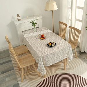 Modern rectangle tablecloth with blue and beige stripes for minimalist dining room decor