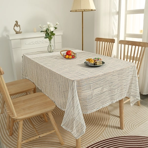 Modern minimalist rectangular striped tablecloth in light grey and blue for dining rooms