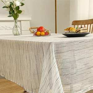 Modern minimalist rectangle striped tablecloth with natural linen texture for dining decor