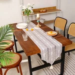 Nordic Style Striped Table Runner Modern Minimalist Woven Polyester Table Runner With Tassels Home Dining Table Decor