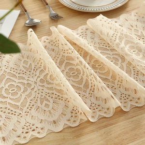 Vintage Lace Table Runner Crochet Hollow Out Floral Pattern With Tassels For Dining Room Boho Farmhouse Decor