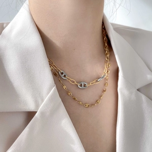 Titanium Steel Mariner Link Necklace Gold Silver Bicolor Stitching Geometric Hip Hop Minimalist Jewelry For Women