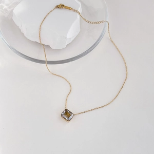 Exquisite 18K gold square zircon necklace featuring a delicate cross chain design
