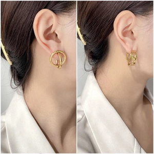 Gold Vergoldete Edelstahl Geometrische Creolen C-Kreuz Und Kettenglied Minimalistischer Koreanischer Stil Für Damen