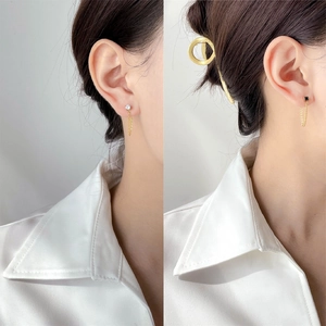 Titanium Steel Zircon Chain Tassel Stud Earrings Back Hanging Geometric Minimalist Fashion Jewelry For Women