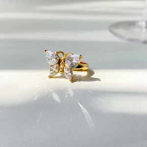 Bague Papillon Acier Inoxydable Zircon Incrusté Plaqué Or Élégant Vintage Bijoux Mode Pour Femmes