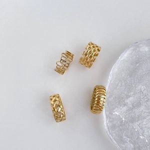 Bagues En Acier Titane Tissé Creux Plaqué Or Géométrique Bagues Empilables Mode Minimaliste Bijoux Pour Femmes