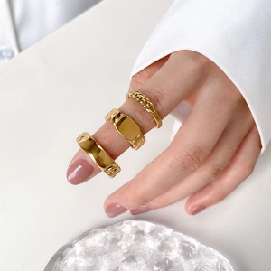 Chain Link Rings Stainless Steel Gold Plated Hollow Out Minimalist Fashion Jewelry For Women