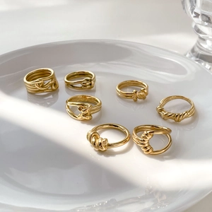 Minimalist Twist Rope Knot Titanium Steel Rings For Women Retro Geometric Gold Plated Jewelry High Polish Finish