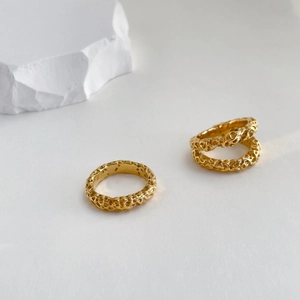 Crater Texture Ring Titanium Steel Gold Plated Irregular Lava Design Niche Fashion Jewelry For Women