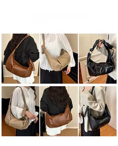 Detailed views of the large pleated leather dumpling bag showing various carrying styles