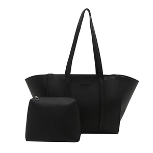 Large black wing tote bag and small makeup pouch set with fashion letter printing