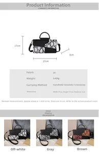 Detailed size chart and specifications for the snakeskin pattern handbag with dimensions