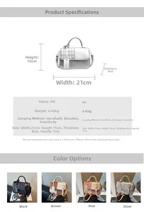 Detailed dimensions for the contrast color shoulder bag with top handle and strap