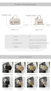 Size comparison and specifications chart for the PU leather crossbody handbag