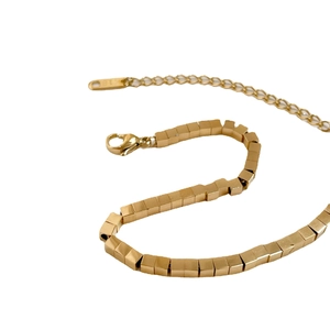 Minimalist 18K gold geometric cube chain necklace with lobster clasp and adjustable tail