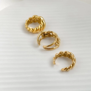 Minimalist French style gold twisted rope open ring and croissant jewelry collection