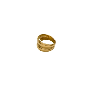 Polished golden double-layer ring with minimalist curved hollow buckle design