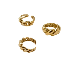 Three-piece gold plated twisted rope and chain ring set with vintage minimalist texture