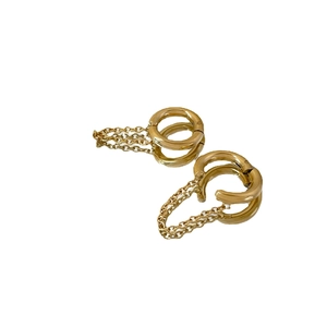Minimalist 18K gold plated stainless steel hoop earrings with long tassel chain fringe