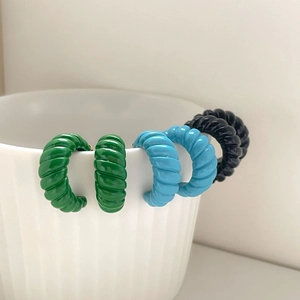Boucles D'oreilles Puces Spirales Forme C Rétro Français Acier Titane Émail Coloré Bijoux Élégants Minimalistes Femmes