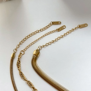 Minimalist titanium steel gold flat snake chain necklace with K18 engraved tag