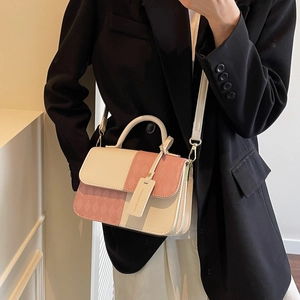 Quilted small square handbag for women in beige and dusty pink dual-tone design