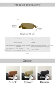 Detailed size specifications for minimalist PU leather shoulder bag with wide strap