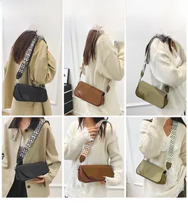Detailed views of solid color crossbody bags with stylish woven straps and matte finish