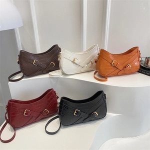 Retro crocodile pattern crescent underarm bag with belt detail in five stylish colors