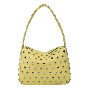 Lemon yellow leather rivet shoulder bag with silver studs and chic punk aesthetic