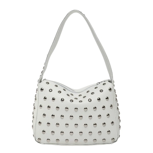 Sac hobo blanc à rivets argentés style punk avec texture cuir grainé de haute qualité
