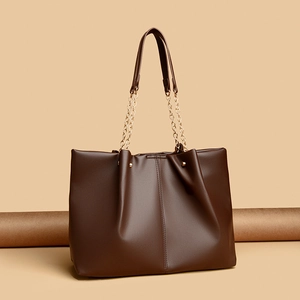 Borsa Tote da Donna in Pelle PU a Grande Capacità Borsa a Tracolla da Pendolare Con Catena in Metallo Design Plissettato Minimalista