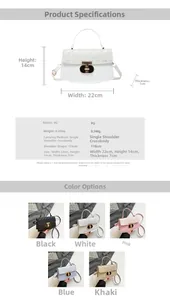 Detailed size chart and parameter specifications for the solid color PU leather crossbody bag