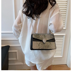 Détail du sac bandoulière en paillettes argent et or avec fermoir tête de lion