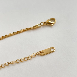 Detailed macro view of gold lobster clasp and adjustable extension chain for necklaces
