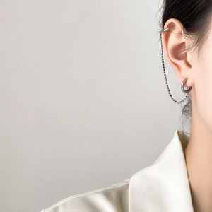 Minimalist silver chain hoop earrings with cubic zirconia and connecting ear cuff style