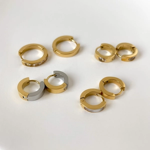 Boucles D'oreilles Créoles En Forme De C Acier Titane Zircon Nacre Incrustée Bijoux Rétro Minimalistes Femmes