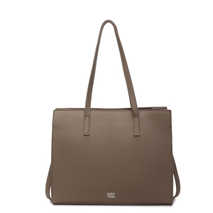 Borsa tote retrò kaki in pelle con logo MER 'PAI e trama in pelle grana fine