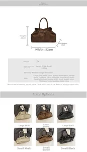 Tableau des tailles détaillé pour les sacs fourre-tout en cuir huilé vintage en deux tailles