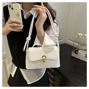 Détail de la texture crocodile blanche et du fermoir en métal du petit sac carré